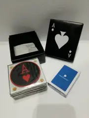 Poker Cards Deck Glass Coasters 6 Pack Ace Spades Storage Case Party Night NEW