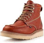[SUREWAY] Mens Wedge Moc Toe Steel Toe Work Boots for Men-Durable,Comfortable,Lightweight,Premium Full Grain Leather,Goodyear,Non-Slip EH Safety Industial Construction Work Boots/Shoes for Men/Women