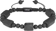 [COAI] Adjustable Nylon Cord Lava Black Tourmaline Stone Beaded Bracelet for Men, Men's Raw Crystal Bracelet