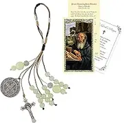 St Benedict Home Blessing Door Hanger - Luminous Beads St Benedict Door Hanger, St Benedict Card, The Lord's Prayer - Patron Saint of Monks, St. Benedict Medals for Protection Door Decor Set - 3 Items