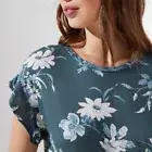 Ann Taylor LOFT Floral Flutter Sleeve Tee Top Size Small Petite Island Teal XSP