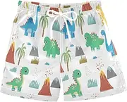 [RPLIFE] Boys Swimming Shorts, Big Boys Swim Trunks 2t, Cute Cartoon Dinosaurs White