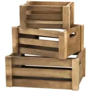 Set of 3 Wood Nesting Storage Crates with Handle, Rustic Farmhouse Decorative...