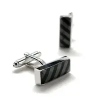 Cufflinks Black and Gray Classic Multiple Stripe Design Silver Finish Trim Power