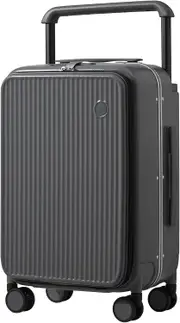 mixi Luggage Wide Handle Luxury Design Rolling Travel Suitcase PC Hardside with Aluminum Frame Spinner Wheels, Striped Smoke Black 20-inch