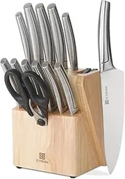 ZUNMARK Kitchen Knife Set, Professional 13 Piece Knife Set with Block and Sharpener, Sharp Chef Knife Set, Ideal for Home and Restaurants, Silver