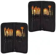 [2-Pack] 18 Piece Nylon Wool Artist Paint Brush Set with Carry Case for Acrylic,