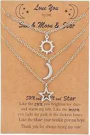 [MYANAIL] Star Moon Sun Pendant Necklace Set Stainless Steel Necklace for Women Crescent Sunshine Lucky Star Necklace for Girls