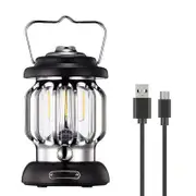 Nevenka Retro Camping Lantern Type C Rechargeable for Outdoors Home Decor-Black