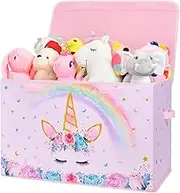 WERNNSAI Toy Box for Girls - Collapsible Oxford Storage Bin with Handles 25" x 13" x 16" Toys Clothes Books Unicorn Chest Organizer Cube with Flip-top Lid for Kids Bedroom Nursery Living Room