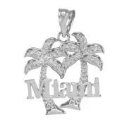 .925 Sterling Silver Miami Palm Tree Florida Beach Summer Pendant Necklace