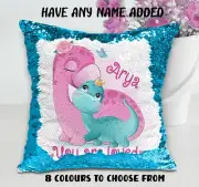 Dinosaur Cushion Cover Sequin Throw Pillow - Personalised