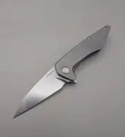 Koenig Mini Goblin, BRIGHTWASHED M390 blade, Silver Hardware. Titanium 1/30/25