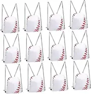 TOBBOMEY 12pcs Drawstring Backpack Baseball Theme Sports Bag for Camping Hiking Outdoor Activities Lightweight Durable Easy to Carry