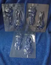 New Vintage Mardi Gras Easter Bunny Candy Sucker Molds, 3 sets of 2, 6.25" tall