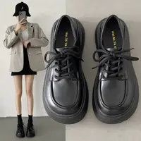 在飛比找淘寶網優惠-女厚底樂福鞋2024年秋季新款鬆糕鞋子英倫風粗跟單鞋jk黑色