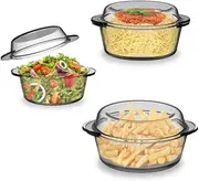 [ums] Glass Casserole with Lids, Set of 6 Pieces Glass Casseroles Cookware with Glass Lid, Glass Casserole Dish Set, Borosilicate Glass Durable Bakeware Set, Glass Bowls Dish Oven & Microwave Safe