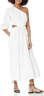 [The Drop] Women's April One-Shoulder Cutout Tiered Midi Dress, White, XXL, Plus Size