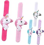 WOONEKY 5pcs Plush Unicorn Slap Bracelet Stuffed Animal Wristbands for Parties Birthday Decorations and Party Favors Soft and Cartoon Design