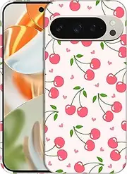[SuzaCase] Back Case for Google Pixel 9 Pro XL - Stylish Cherry Pink Pattern Design Printed Cute Durable Hardshell Protective Phone Cover