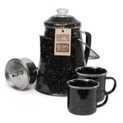 Enamel Coffee Percolator with 2 Cups - Stovetop Camping Coffee Maker for Open