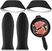 4 Pcs Silicone Hot Handle Holder Set Cast Iron Skillet Handle Covers Heat Resistant Silicone Assist Handle Holder for Frying Pans Cast Iron Skillet Griddles Cookware(Black)