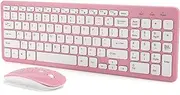 Wireless Keyboard Mouse Combo, Ultra-Thin Compact Full Size Keyboard and Mouse Set with 3-Speed Micro USB Receiver, 96 Keys Keyboard 4 Keys Mouse for Computer PC Laptop Notebook(Wireless Pink Set)