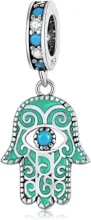 [DOYIS] Hand of Fatima Pendant Charms for Pandora Bracelet,925 Sterling Silver Blue Turquoise Charm Bead with Jewelry Gift Box