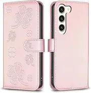 [SATURCASE] Case for Samsung Galaxy S23 Plus, Beautiful Clover PU Leather Flip Magnet Wallet Stand Card Slots Protective Cover for Samsung Galaxy S23 Plus (XY-Pink)