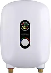 Electric Tankless Water Heater, 220V 6500W Mini Instant Hot Water Heater with LED Display for Shower Bathroom Kitchen Washing, Portable Water Heater,White