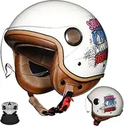 Open Face Motorcycle 3/4 Helmet with Sun Visor ECE Certification Jet Helmet for Adults Men Women - Vintage Style Motorcycle Half Helmets
