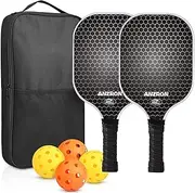 Beginner Pickleball Paddles Set of 2, 0.63" Thick Fiberglass Pickleball Racket with 4 Balls and 1 Bag, Pickle Ball Paddle Set for Men Women and Youth, Fun Outdoor Sports Games for Family and Friends
