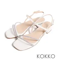 在飛比找momo購物網優惠-【KOKKO 集團】輕奢水鑽時尚方頭綁帶低跟涼鞋(白色)