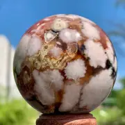 173G Natural Sakura Flower Agate QUARTZ Sphere Crystal Ball Healing