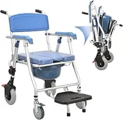 Shower Commode Wheelchair 3 in 1 Bedside Commode Shower Chair Folding Rolling Shower Wheelchair with Commode Mobile Toilet Chair for Senior and Disabled with Arms and Locking Wheels