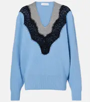 [Stella McCartney] Stella McCartney Lace-trimmed virgin wool sweater AU 6 blue
