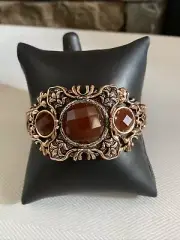 Barse “Grenoble” Sterling Pure Copper 3 Stone Faceted Carnelian Cuff Bracelet
