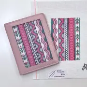 Pink Leather Passport case & hand painted ribbon design needlepoint canvas kit