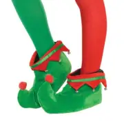 Child S/M Plush Elf Shoes One Size with Bells, Red Green