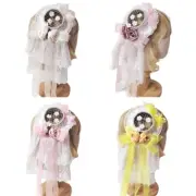 Girls Lace Headwear Vintage Pearl Top Hat Bowknot Ribbon Bow Headdress