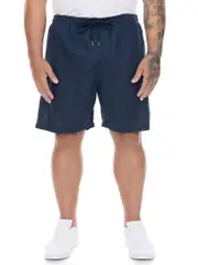 Big Mens Navy Linen Shorts