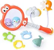 ZWYOIUG Bath Toys, Learning Baby Bathtub Toys,STEM Cute 3 in 1 Dinosaur Fishing Bath Toys with Funny Crab Toy, Fish Toy,Educational Gifts for Kids Toddlers Boys Girls 3 4 5 6 Years Old（Red）