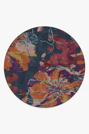 245' Round | Machine Washable Runner Rug | Kid & Pet Friendly | Indoor Rug | Watercolour Floral Navy Rug | Ruggable