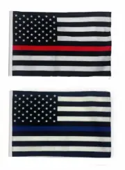 12x18 12"x18" USA Police Thin Blue & Fire Thin Red Line Sleeve Flag Boat Garden