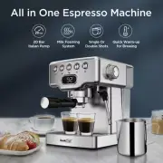 Coffee Maker Machine Cappuccino/Latte 20-Bar W/Milk Frother Wand 1.8L Water Tank