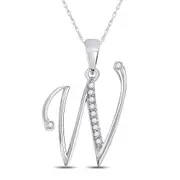14k White Gold Round Diamond W Initial Letter Pendant 1/12 Cttw