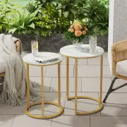 2PC Real Stone Nested Tables Coffee End Tables Indoor Outdoor Flower Lamp Tables