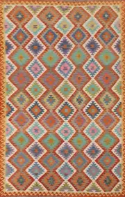 Flat weave Kilim South-westrn Reversible Area Rug 7'x10' Living Room Wool Carpet