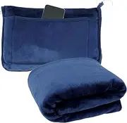 [RVEFOT] Travel Blanket Airplane with Luggage Strap and Buckle, Blanket and Pillow 2 in 1, Soft Flannel Airplane Blanket, Portable Compact Flight Blanket for Adults and Kids Cars Airplanes Camping (Navy)