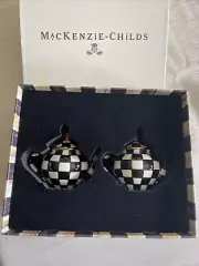 Mackenzie Childs Courtly Check Teapot Salt & Pepper Set New In Box